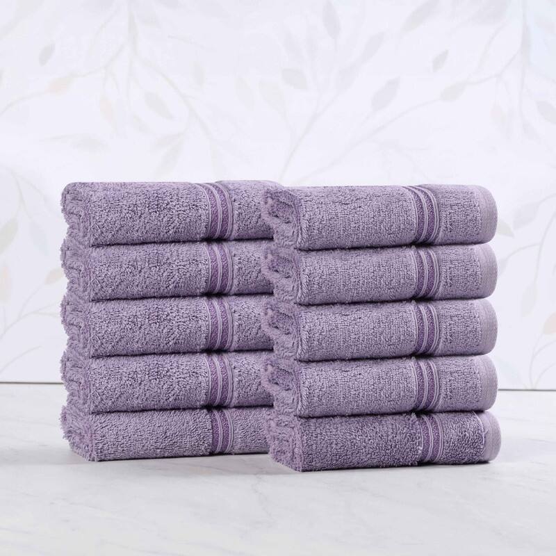 Superior Heritage Egyptian Cotton Absorbent Face Towel Set of 10 - Purple