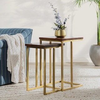 Lynda Set of 2 Mango Wood Nesting Tables in Dark Brown by Kosas Home