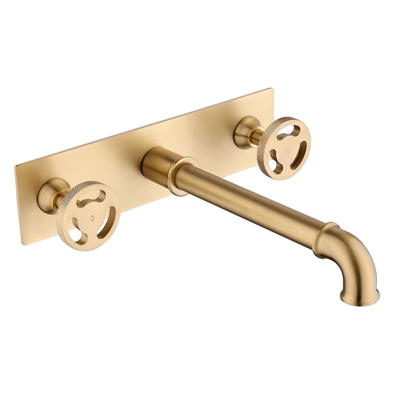 Industrial Wall Mount Bathroom Sink Faucet Widespread with 2 Handle in Gold - Brushed Gold