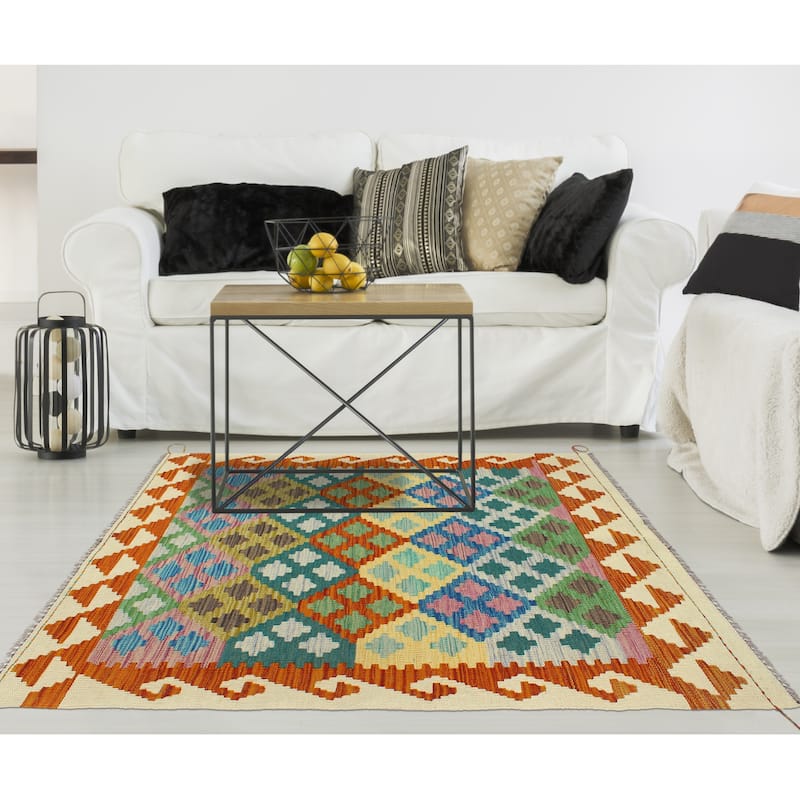 Flatweave Panya Green/Rust Rug - 3'3" x 4'10"