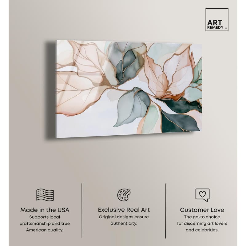 Golden Veined Leaves I Acrylic by Art Remedy, Ready to Hang