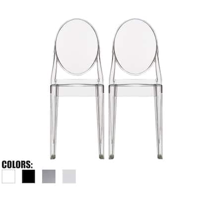 Set of 2 Clear Modern Dining Chair Molded Armless No Arm Side Stackable Plastic Home Office Kitchen Work