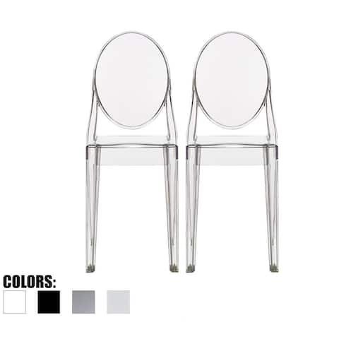 Set of 2 Clear Modern Dining Chair Molded Armless No Arm Side Stackable Plastic Home Office Kitchen Work