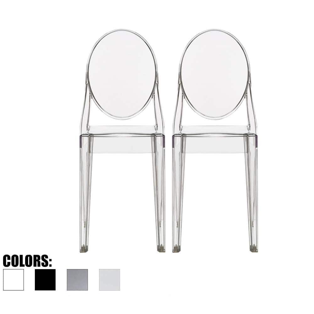 Set of 2 Clear Modern Dining Chair Molded Armless No Arm Side Stackable Plastic Home Office Kitchen Work