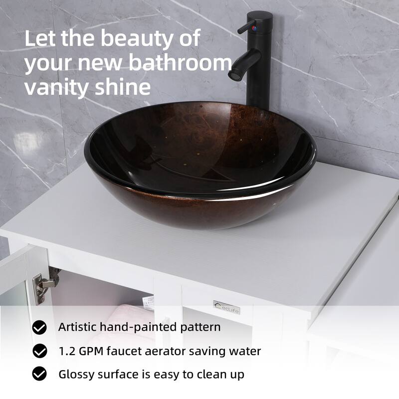 36" White Bathroom Vanity Sink Set with Side Cabinet Vessel Sink Faucet Combo