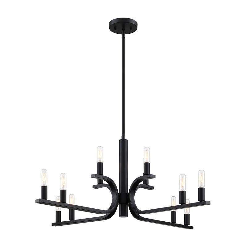 Skye 12-Light Matte Black Minimalist Tiered Candle Chandelier for Dining Rooms - 35.5