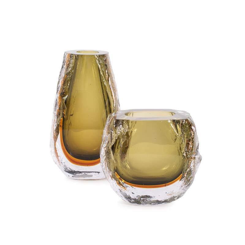 Dusty Olive Crystalized Glass Vase- Tall