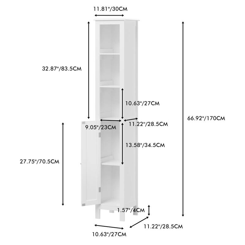 66.92" Tall Storage Cabinet for Bathroom w/ Adjustable Shelves,Slim 1 Doors Freestanding Cabinet w/ Anti-Tip, Open Compartments