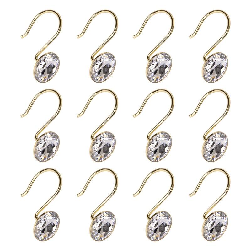 Utopia Alley Shower Curtain Hooks for Bathroom, Rust Resistant Shower Curtain Hooks Rings, Crystal Design, Set of 12