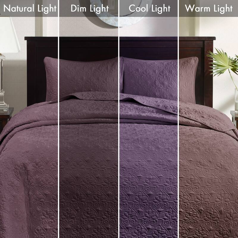 Madison Park Mansfield Reversible Oversized 3-piece Solid Texture Bedspread Quilt Set with Matching Shams