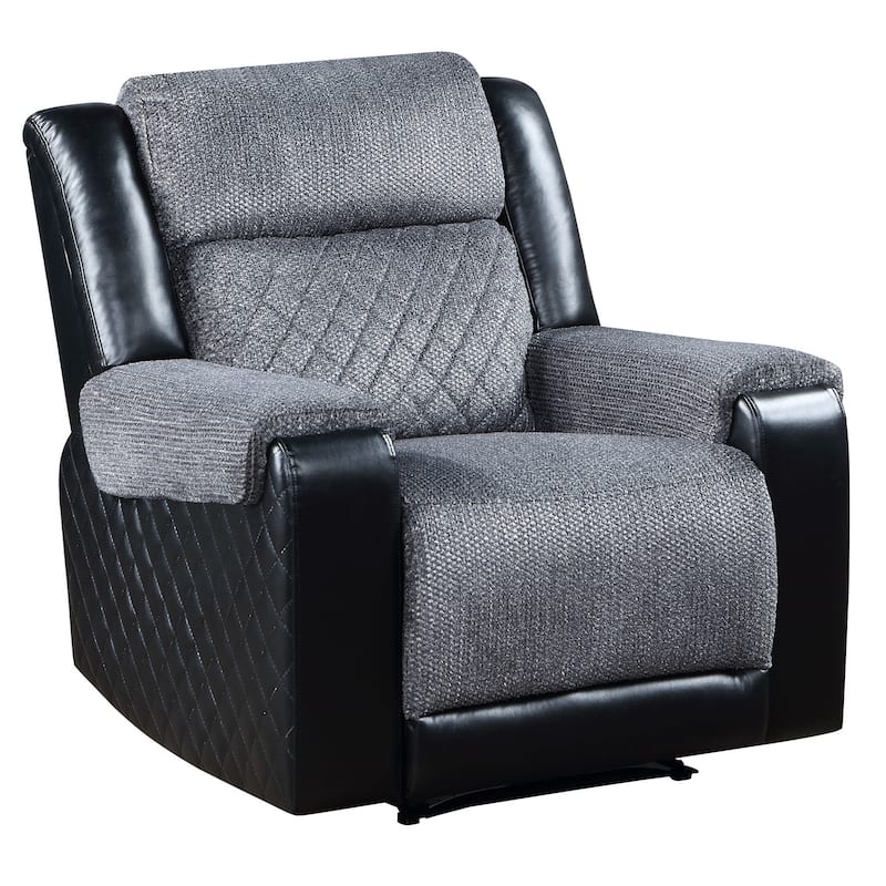HomeRoots 39" Black And Gray Faux Leather And Fabric Manual Recliner