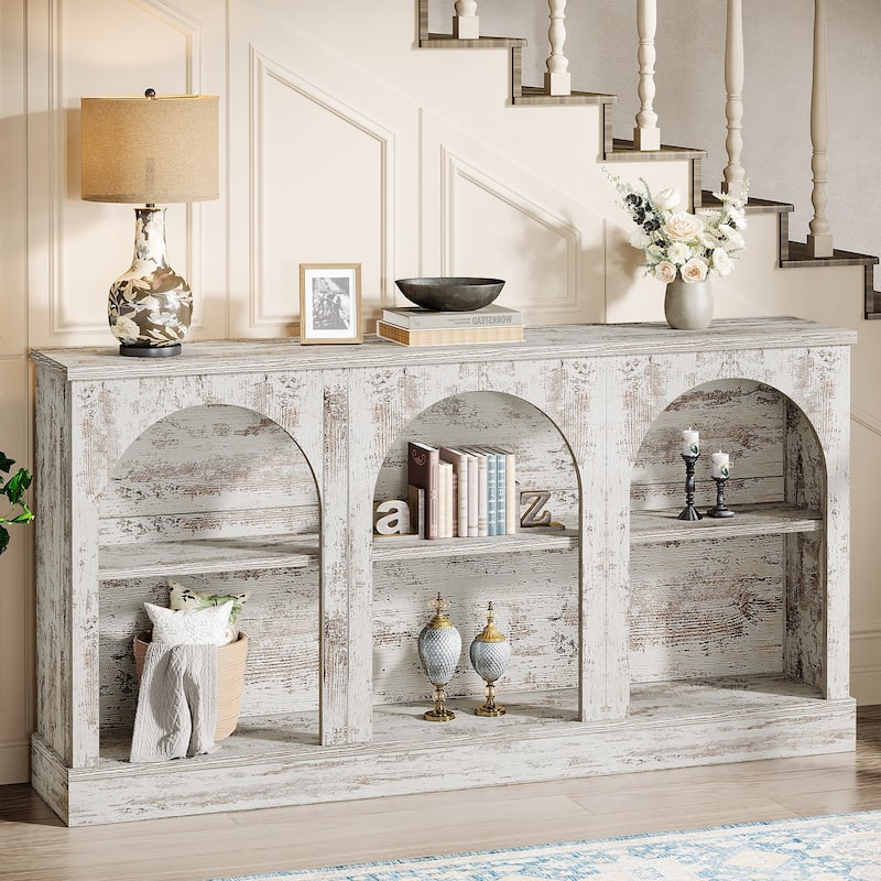 63-Inch Farmhouse Console Table with 3 Tier Storage for Entryway, Living Room - 11.81"D x 62.99"W x 31.5"H - White