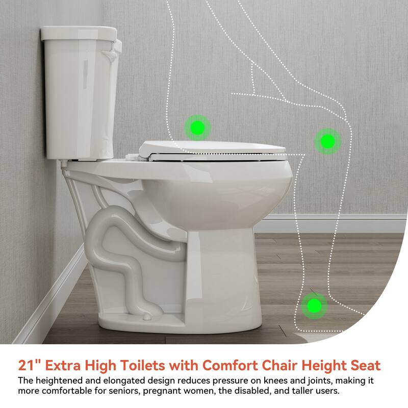 HOROW 21 Inch Extra Tall 2 Piece High Efficiency Single Flush Elongated Toilet White 1.28 GPF Strong Flush Seat Included