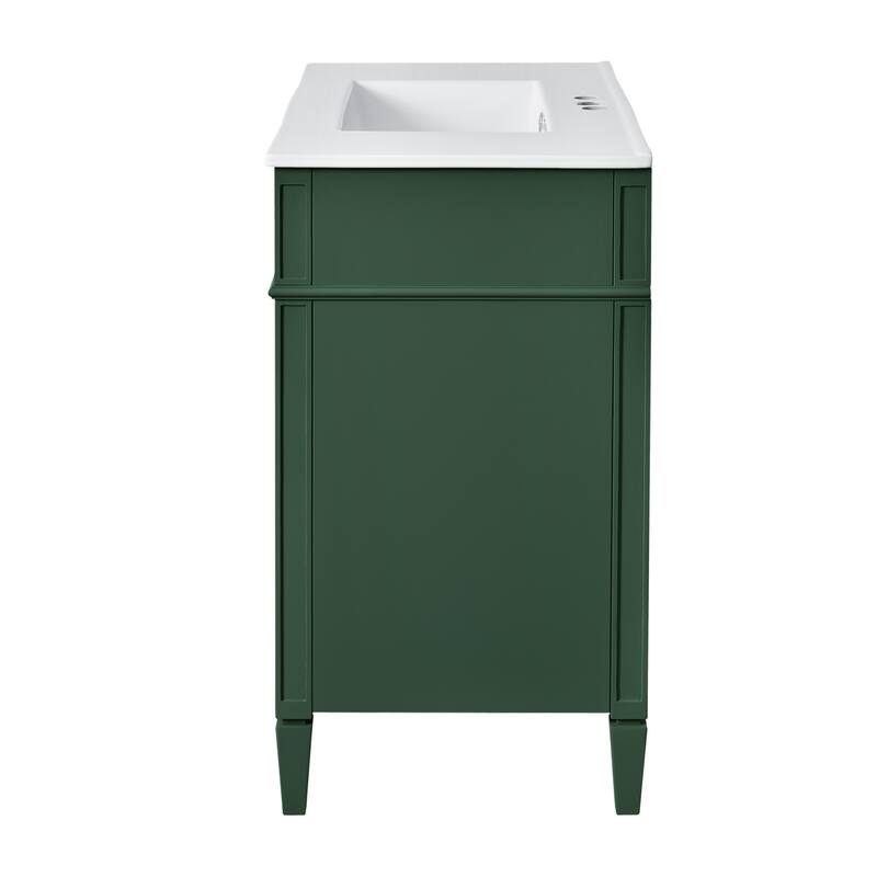 Modern Single Sink Bathroom Vanity Cabinet with Door Rack, Tip-out Drawer, 2 Pull-out Drawers, Metal Knobs and Adjustable Shelf