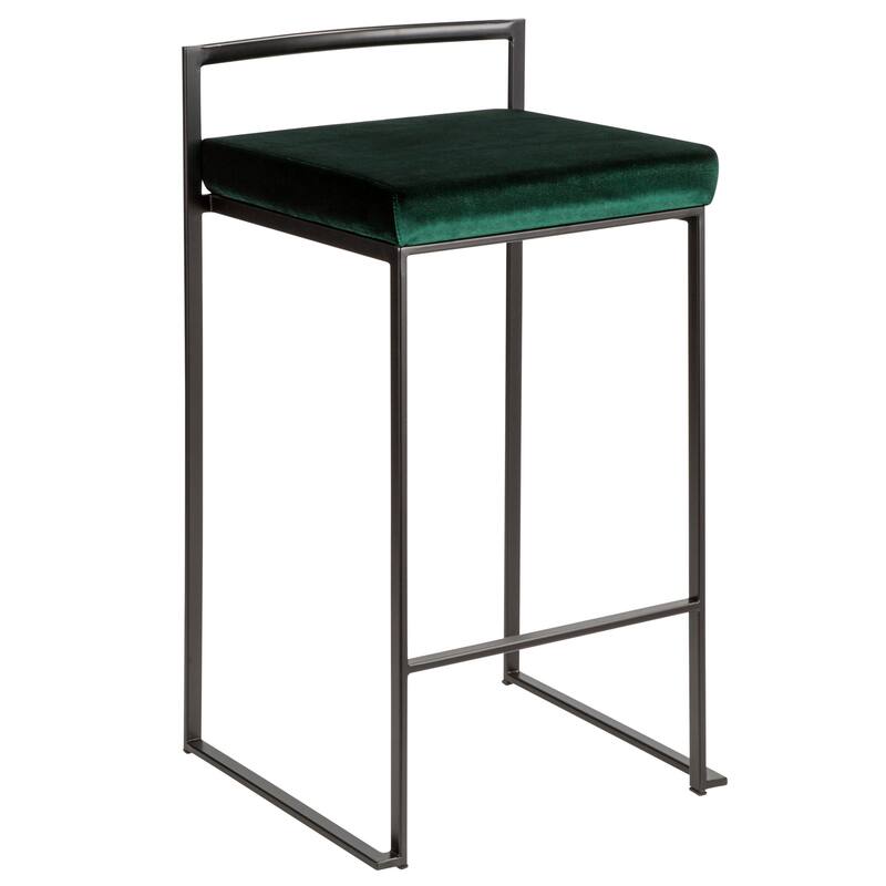 Porch & Den Forrest Black Stackable Fully Welded Counter Stool (Set of 3) - Green Velvet