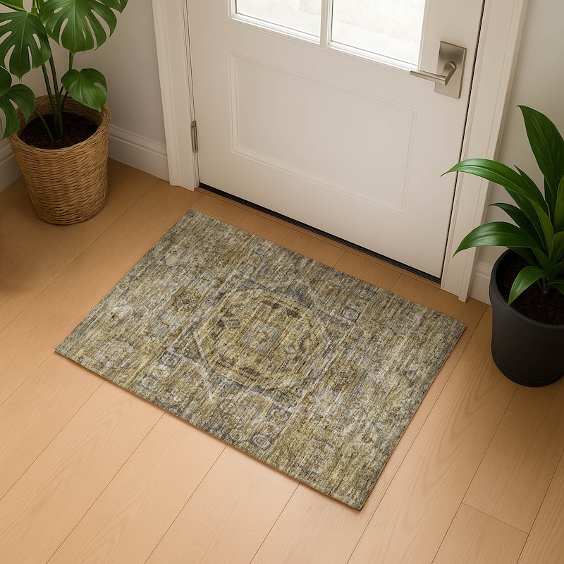 Premium Washable Super Soft Vintage Traditional Mayfield Rug - Brown - 1'8" x 2'6"