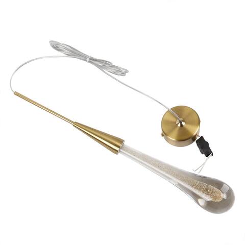 1-Light Modern Gold LED Glass Rain Drop Pendant Light - D2.17xH14.97 inches