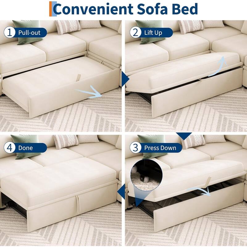 Sectional Sleeper Sofa with Pull Out Bed, Chenille Modular Sectional Sofa L Shaped Couch with Pull Out Couch