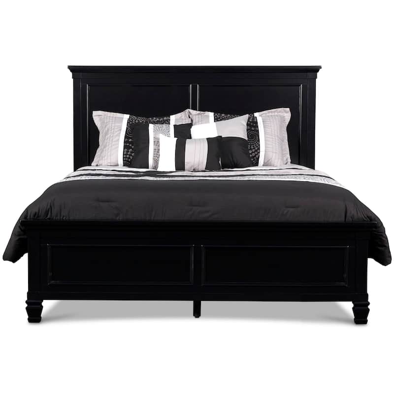 Umi King Size Bed, Classic Panel Design with Molded Details, Black Wood
