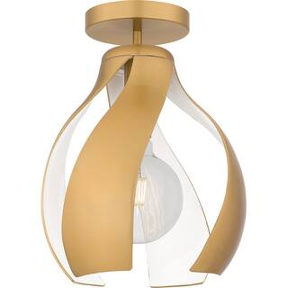 Brushed Weathered Brass One Light Semi Flush Mount from the Quoizel Semi-Flush Mount Collection