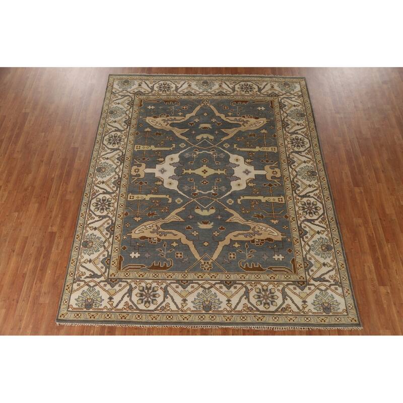 Gray Oushak Oriental Area Rug Handmade Wool Carpet - 7'11"x 9'8"
