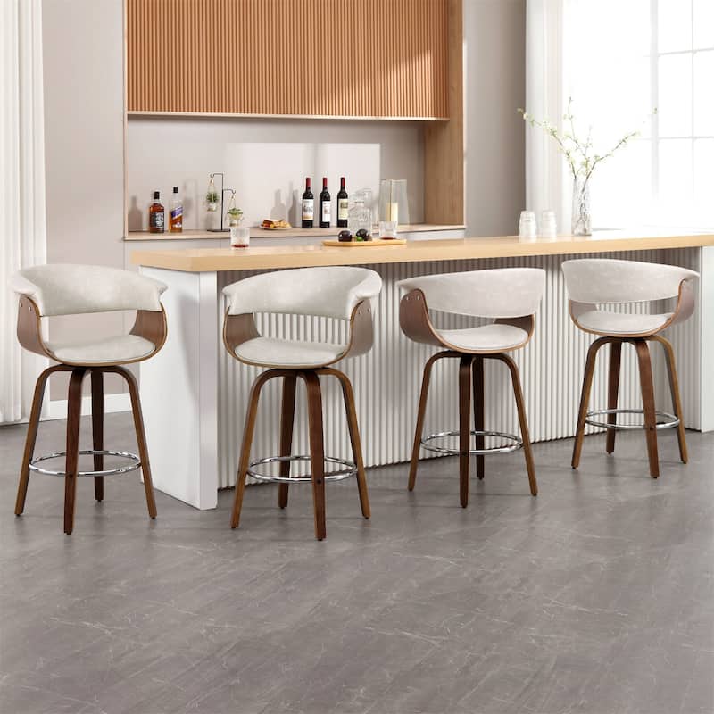 26"/29" Faux Leather Swivel Bar Stools, Wood Counter Stool
