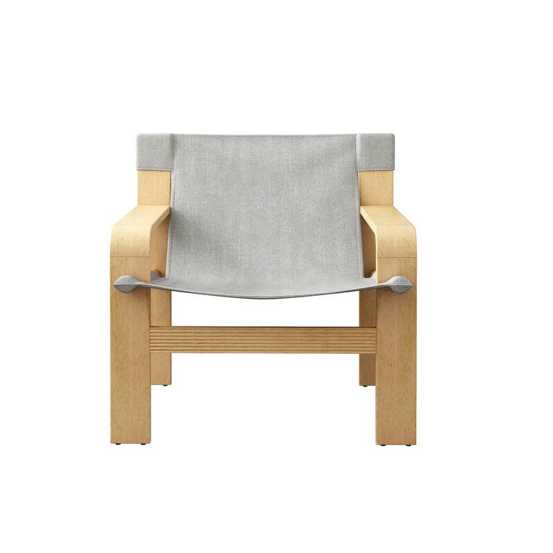 GDFStudio - Oak Wood Frame Linen Fabric Armchair for Living Room, Bedroom, Balcony