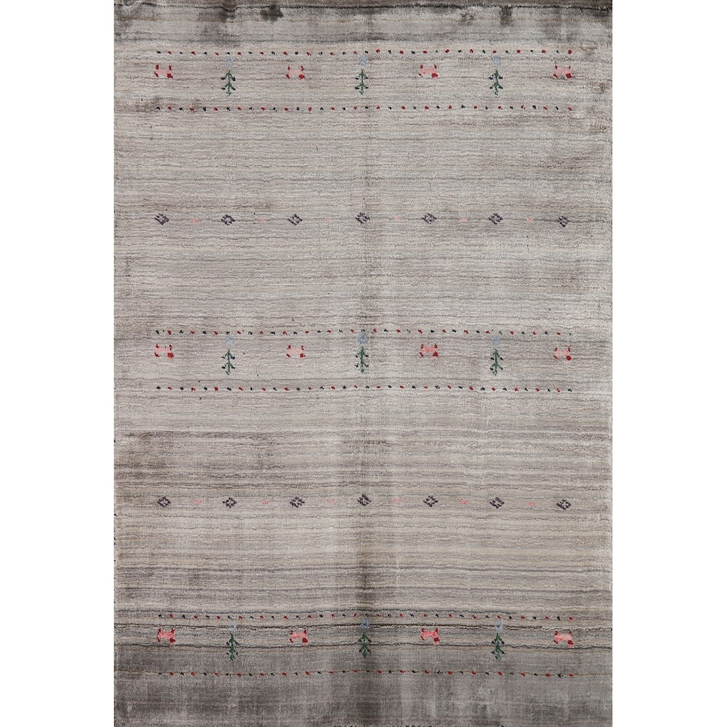 Hand Knotted Oriental 100% Wool Carpet Tribal Tribal Greys & Charcoal Gabbeh Area Rug - 5' 10'' X 3' 1''