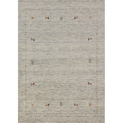 Beige Tribal Gabbeh Oriental Rug Hand-Knotted Wool Carpet - 4'0" x 5'9"