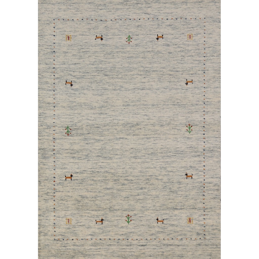 Beige Tribal Gabbeh Oriental Rug Hand-Knotted Wool Carpet - 4'0" x 5'9"