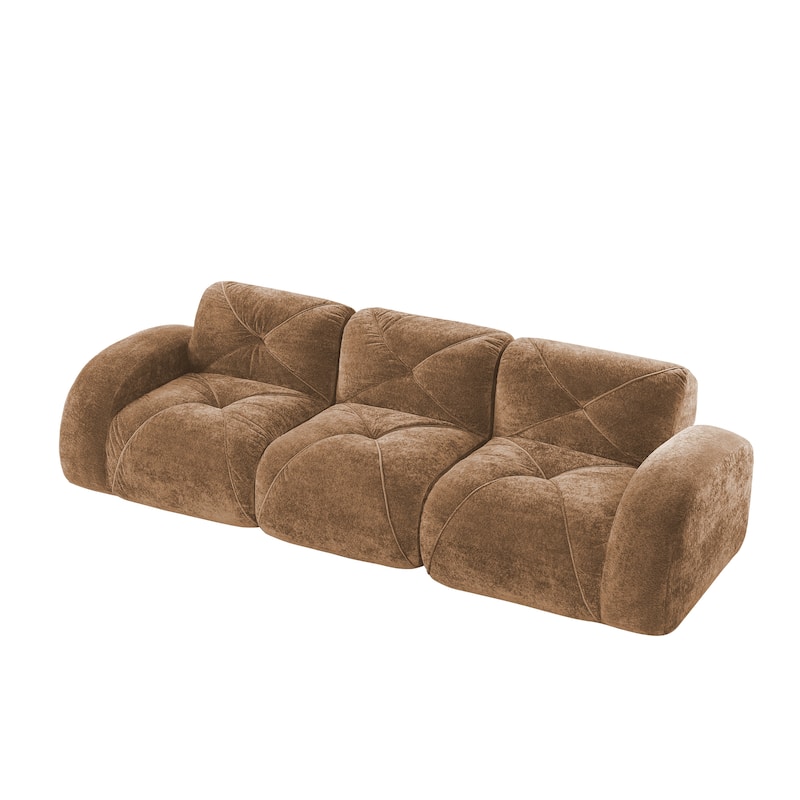 Roomfitters 114 Inch Modular Floor Sofa, Fluffy Plush Sectional with Ottoman, Chocolate
