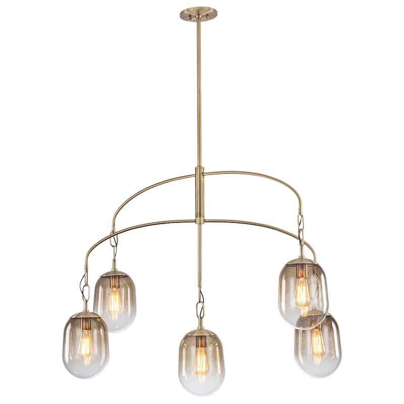 Modern Gold Chandelier Gradient Glass Shades 2-Tier Curved Arm