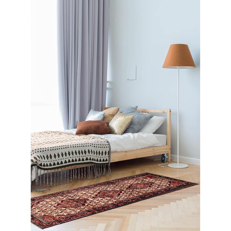 ECARPETGALLERY Hand-knotted Andelz Cream, Red Wool Rug - 3'8 x 10'2