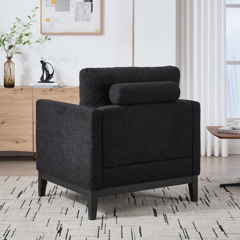 35.4 "Wide Accent Chair with Natural Wood Legs, Wood Base Reading Armchair Single Sofa with Two Bolster Pillows