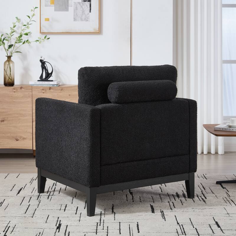 Minimalist Reading Armchair Single Sofa with Two Pillows, Black Side Chair Dressing Chair Upholstered Chair
