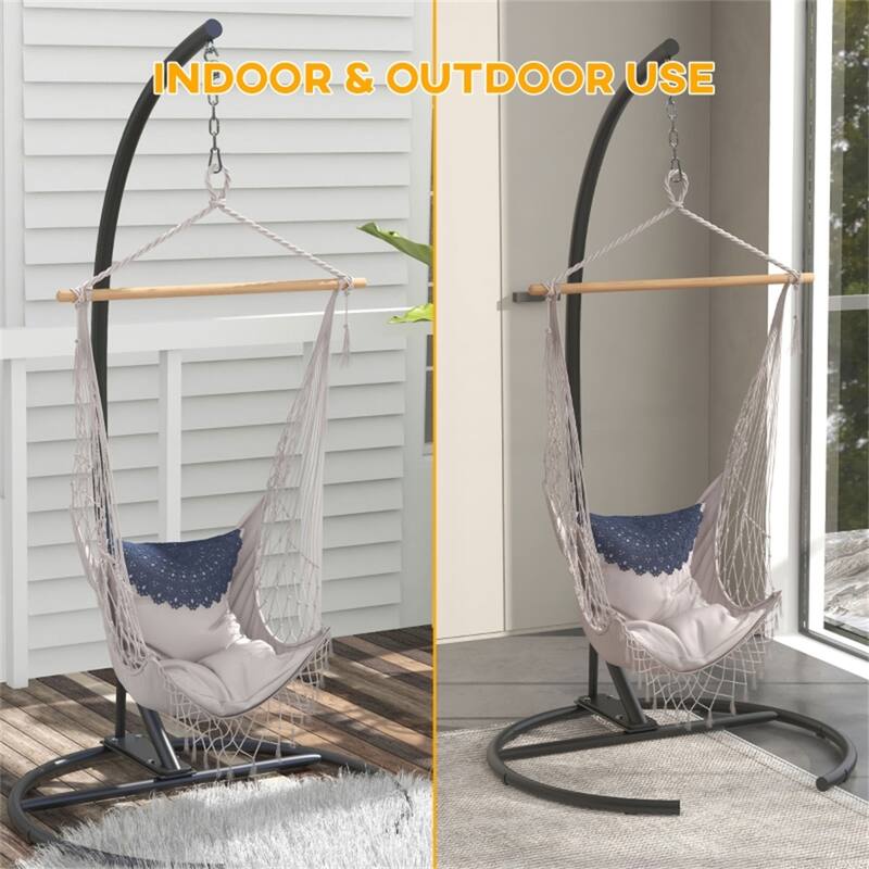 Heavy Duty C Shaped Hammock Chair Stand with Round Base for Indoor and Outdoor Use with 360 Degree Rotation - 40.2” x 76.8”