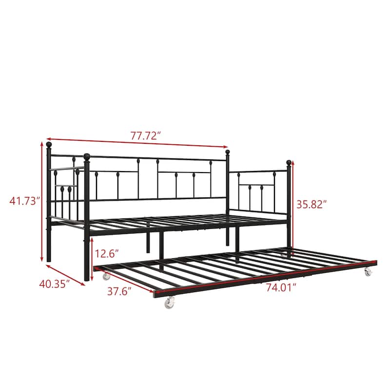 Modern Style Twin Size Metal Daybed with Trundle for Kids or Guest for Bedroom
