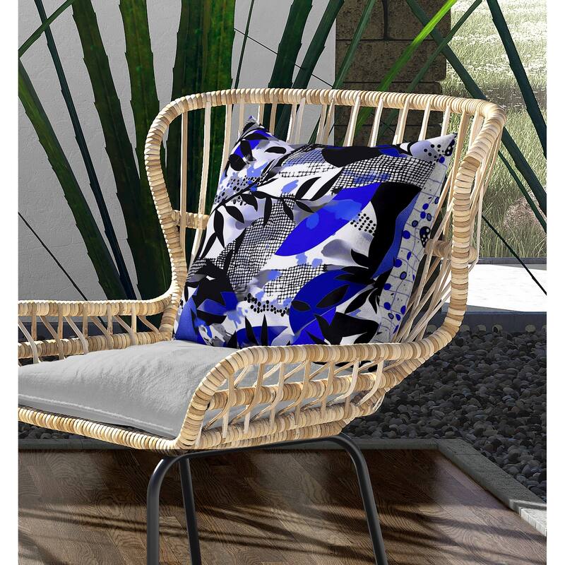 Leafy Collage Indoor/Outdoor Reversible Throw Pillow Blue and Gray