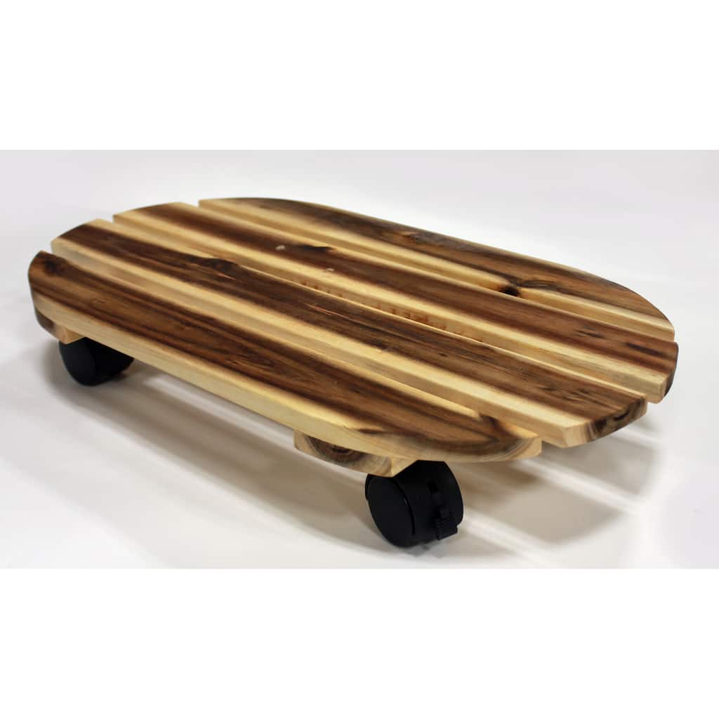 18" Wood Oval Caddy with Rotating Casters - 3