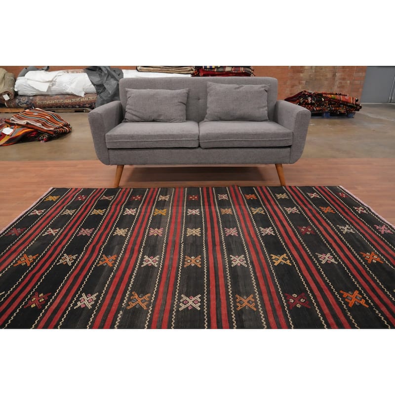 Hand Woven Oriental 100% Wool Carpet Southwestern Tribal Black Kilim Area Rug - 7' 9'' X 5' 11''