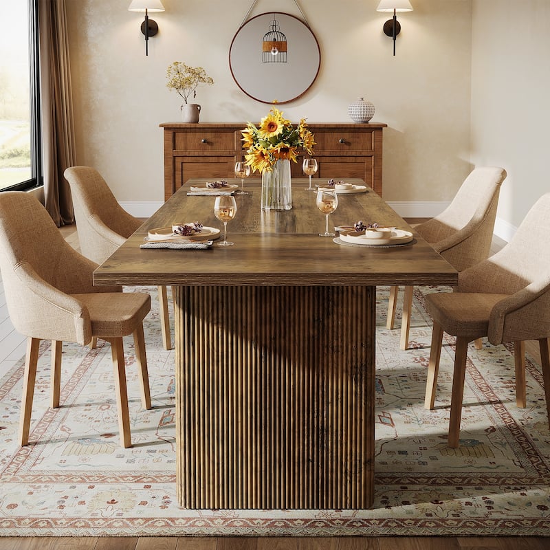 63'' Farmhouse Rectangle Dining Table for 4-6 with Double Pedestals