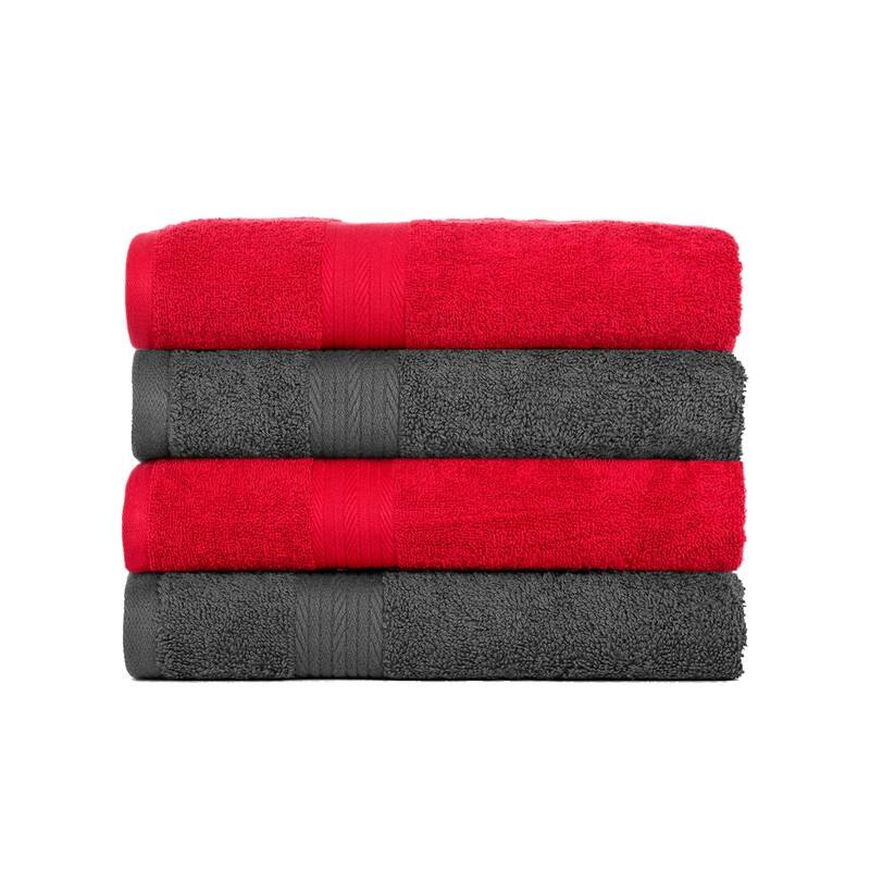 Pure Cotton 600GSM Absorbent Hand Towel 18x28 Inch by Ample Decor - Pack of 4 - Grey-Red
