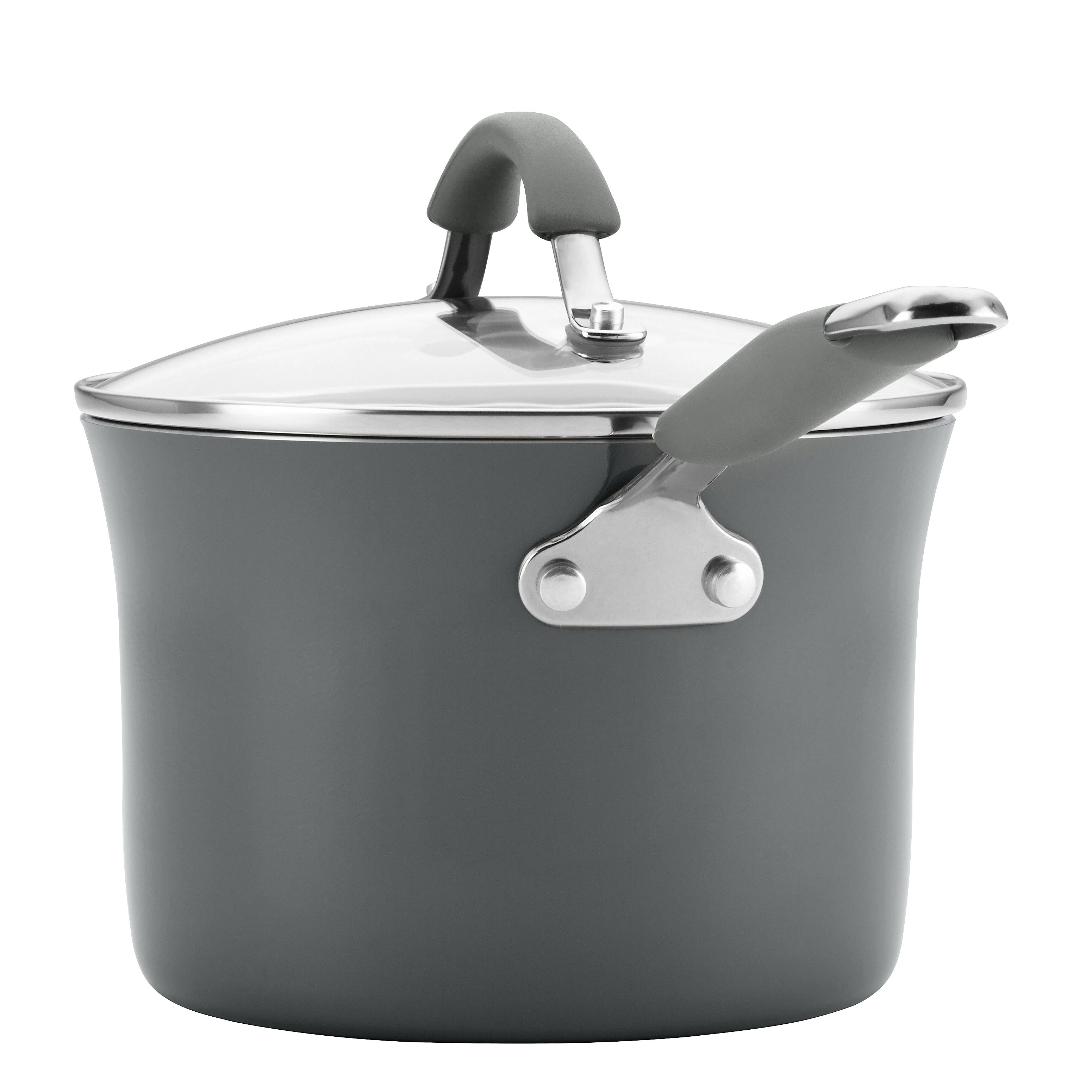  Rachael Ray Brights Nonstick Stock Pot/Stockpot with Lid - 6  Quart, Gray, Sea Salt Gray: Home & Kitchen