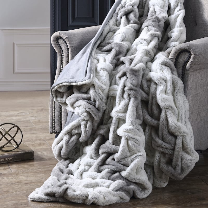 Modern Threads Faux Fur Braided Reverse To Flannel Throw - 50" x 60" - Silver