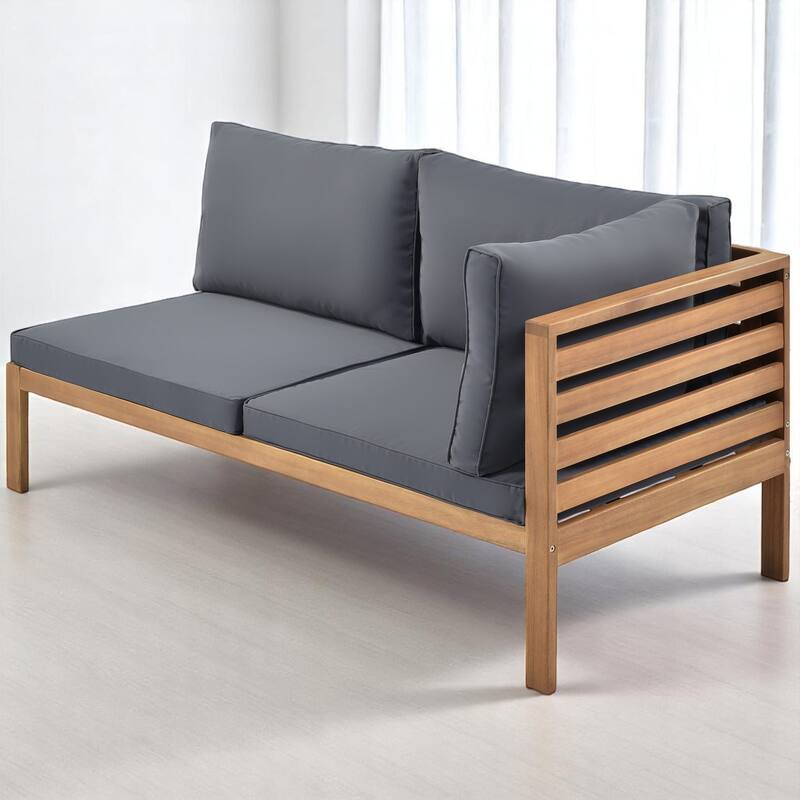 6-Piece Outdoor Acacia Wood Sofa Set with Cushions, Modular Patio Conversation Set for Garden, Gazebo, Balcony, or Courtyard