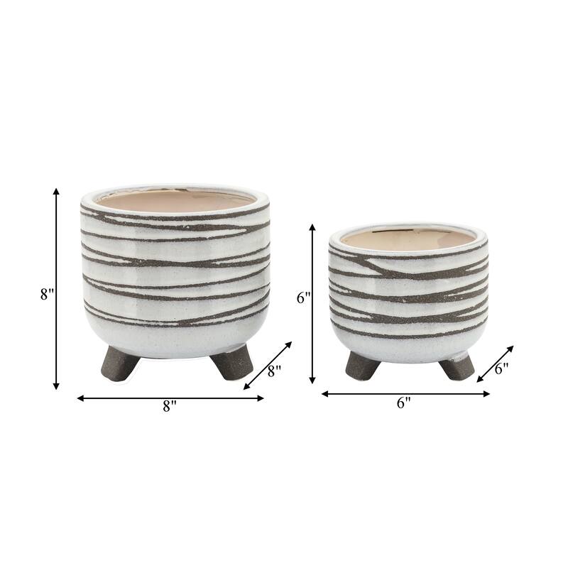Ceramic Footed Round Planter - Set of 2