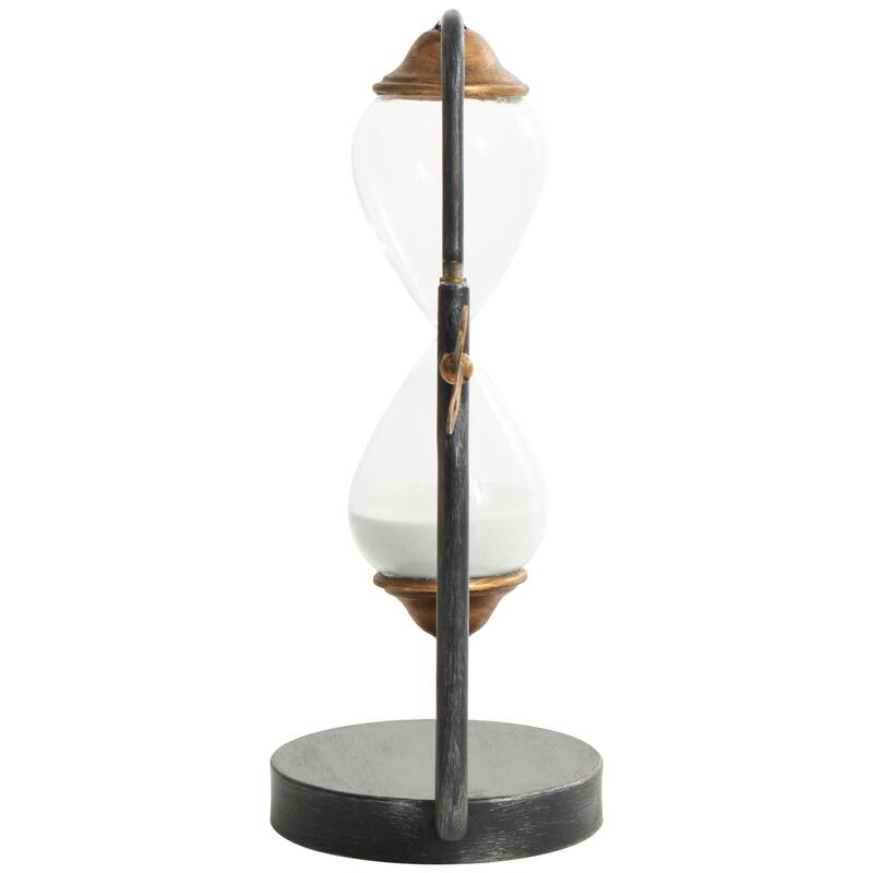 Black Metal Suspended Hourglass Timer with Gold Details