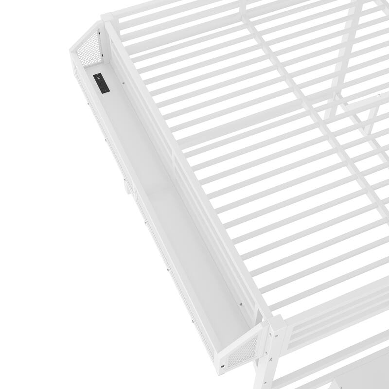 Roomfitters Metal Loft Bed with Wardrobe and Storage Stairs, LED Lights and USB