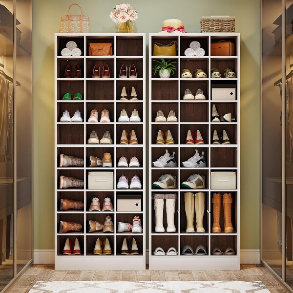 10-Tier Tall Shoe Storage Cabinet Wooden Shoe Rack with 30