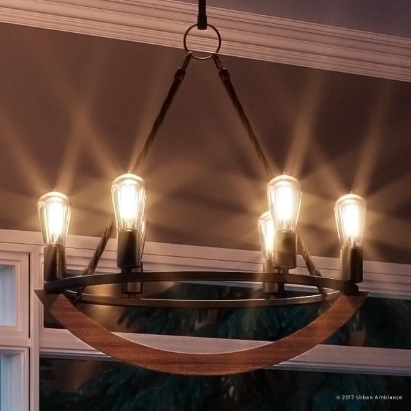 Luxury Nautical Chandelier, 24.5"H x 22.5"W, with Industrial Style, Walnut Stained Wood, Royal Bronze Finish (60 to 100 Watts - Steel - Bronze - 4 to - Chandeliers For Bedrooms by Overstock.com